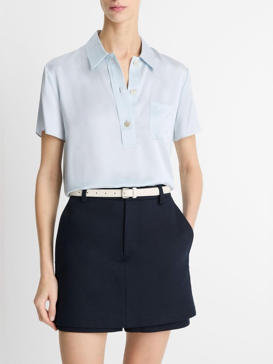 Vince Tops - VINCE Silk Short-Sleeve Polo Shirt -Sky Mist